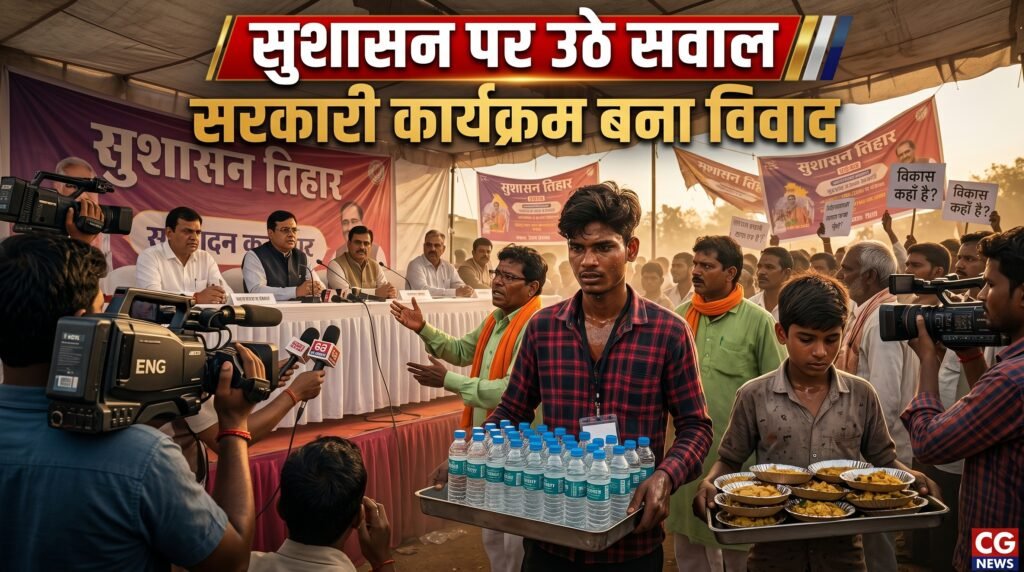 सुशासन तिहार में बाल श्रम? मंत्री और कलेक्टर की मौजूदगी में बच्चों से कराई गई सेवा