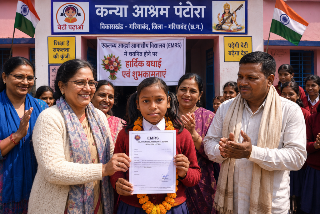 एकलव्य आदर्श विद्यालय में मेघा का चयन, कन्या आश्रम पंटोरा में खुशी की लहर