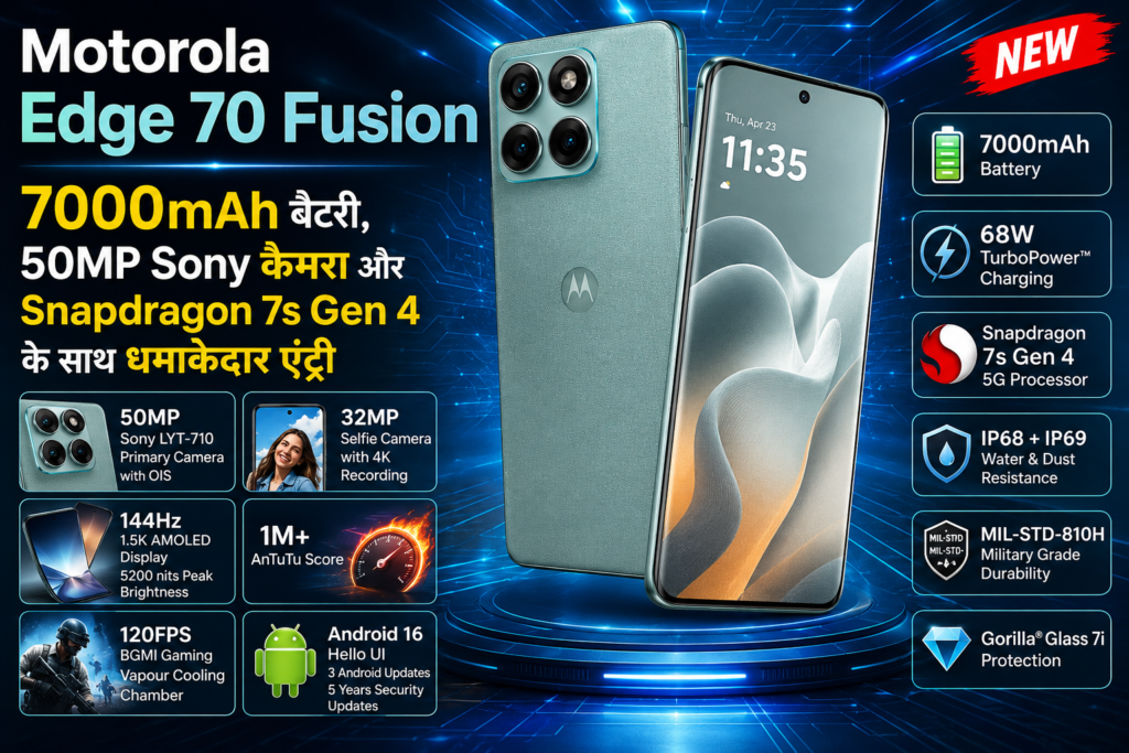 Motorola Edge 70 Fusion: प्रीमियम डिजाइन, दमदार कैमरा और 7000mAh बैटरी के साथ मिड-प्रीमियम सेगमेंट में नई चुनौती